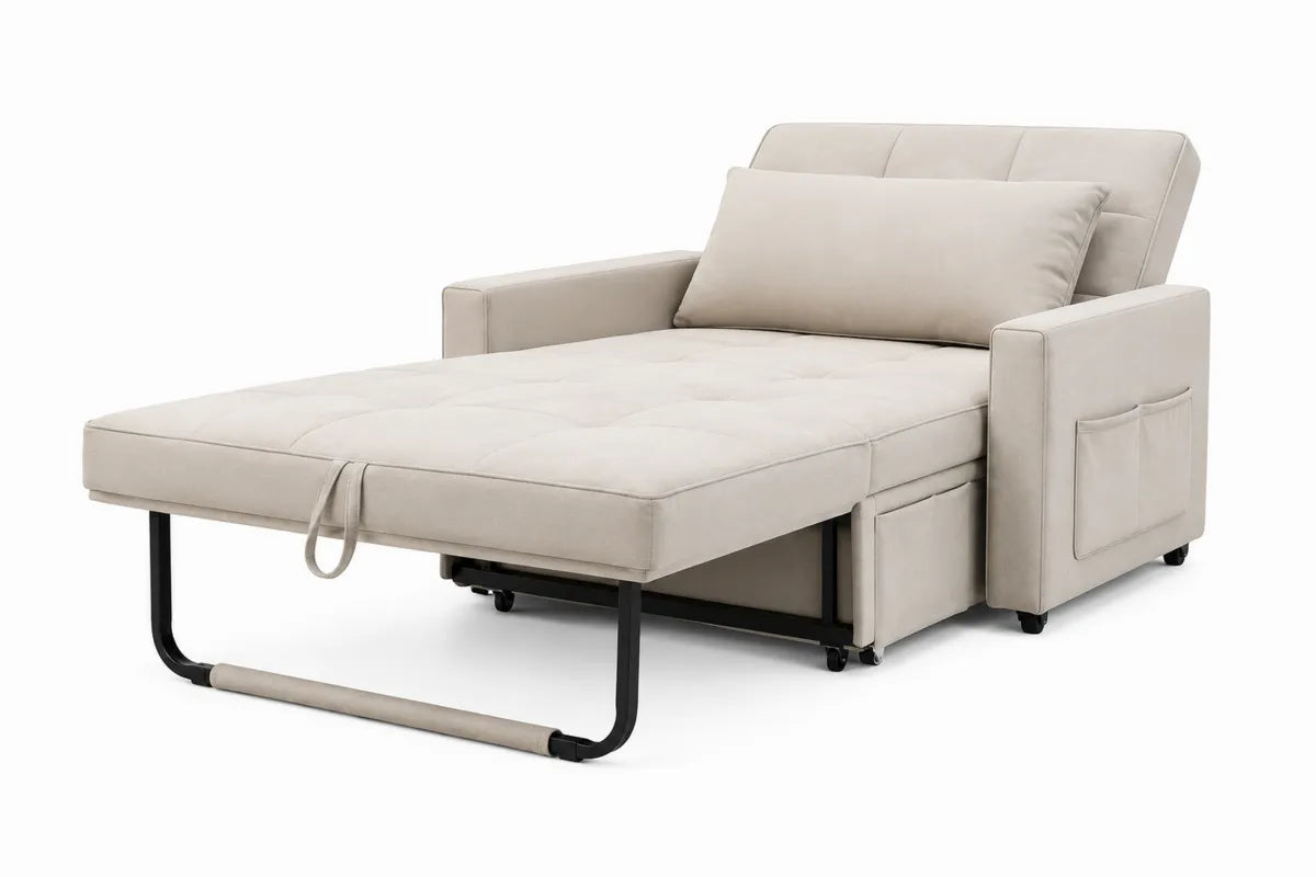 Rozkładana sofa z materiału welurowego, beżowa, 200 cm