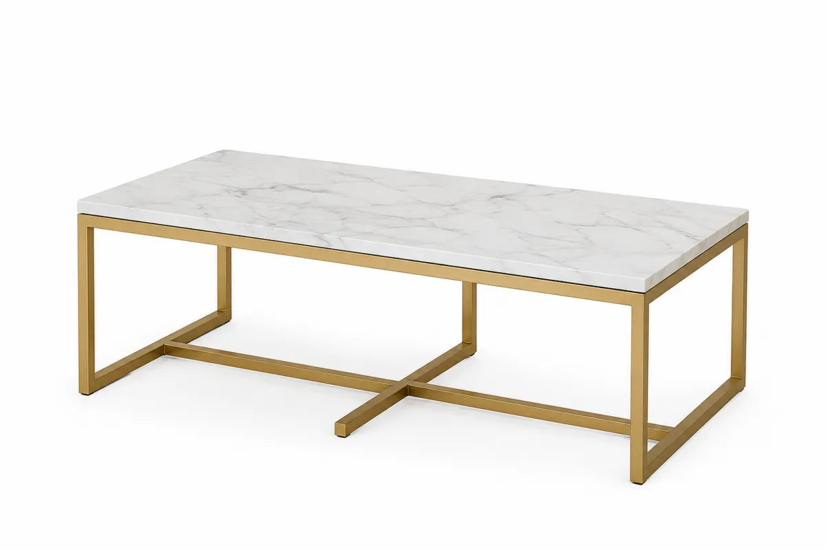 Stolik kawowy biały marmur z metalową ramą 120x60x40 cm