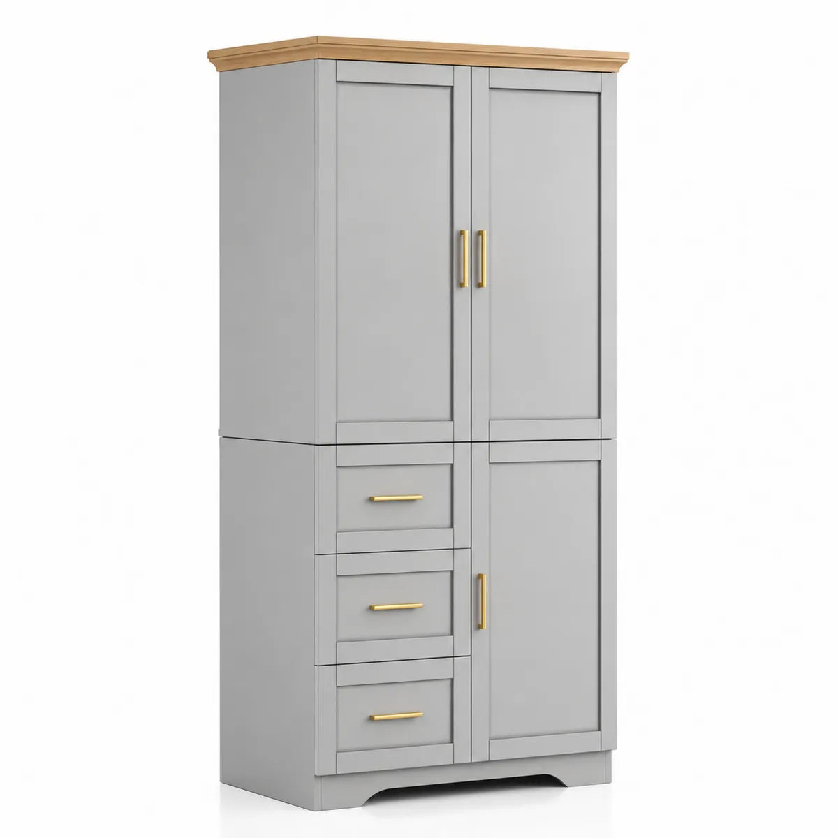 Szara szafka spiżarniowa z szufladami, drewno sosnowe, MDF, 200 cm