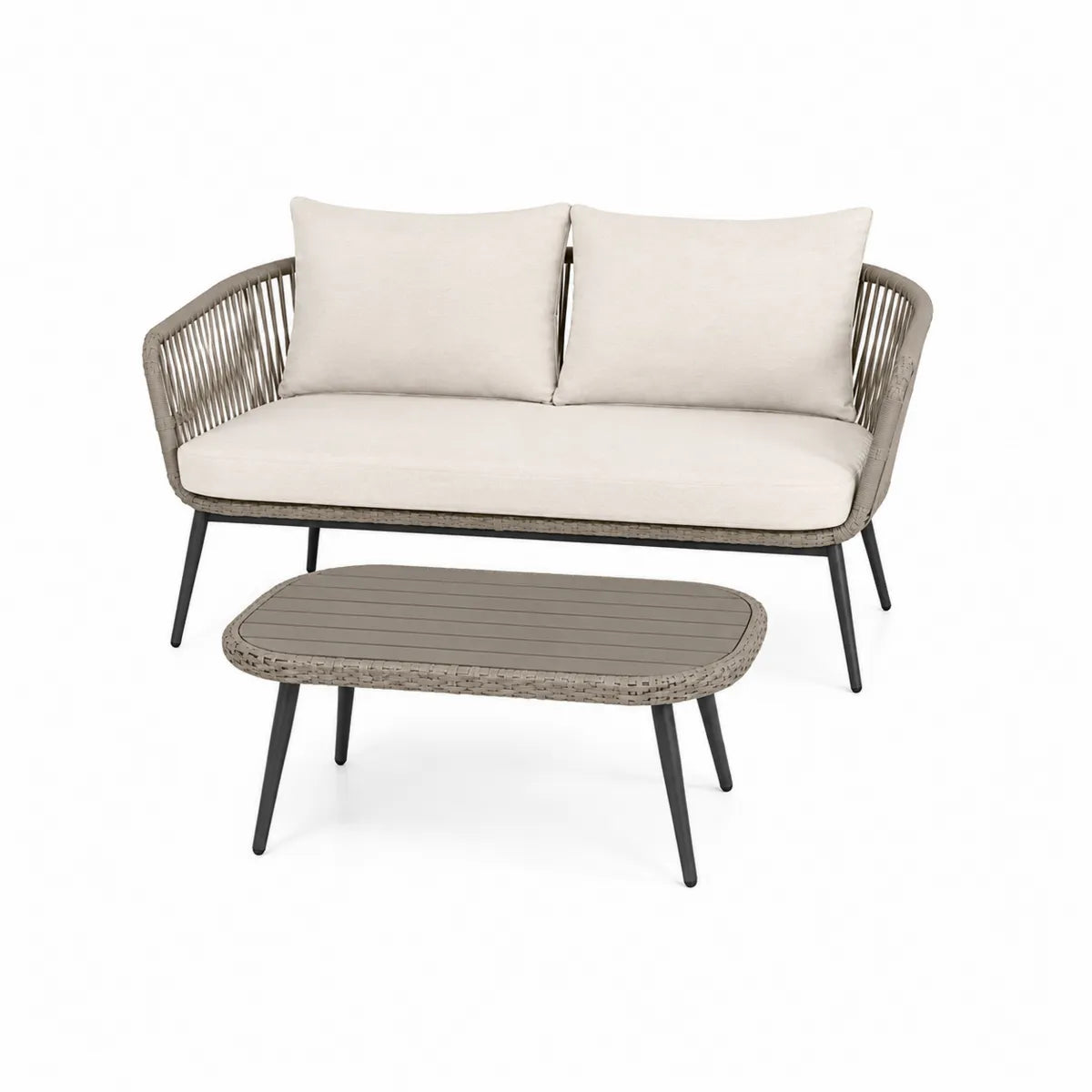 Zestaw ogrodowy sofa i stolik aluminiowy i technorattanowy beżowy