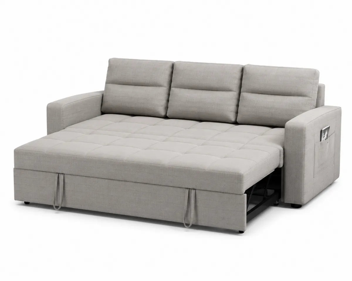 Sofa rozkładana z tkaniny lnianej 220 cm x 150 cm, szara
