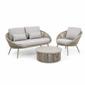 Komplet mebli ogrodowych z aluminium z plecionką szary sofa, fotel, stolik