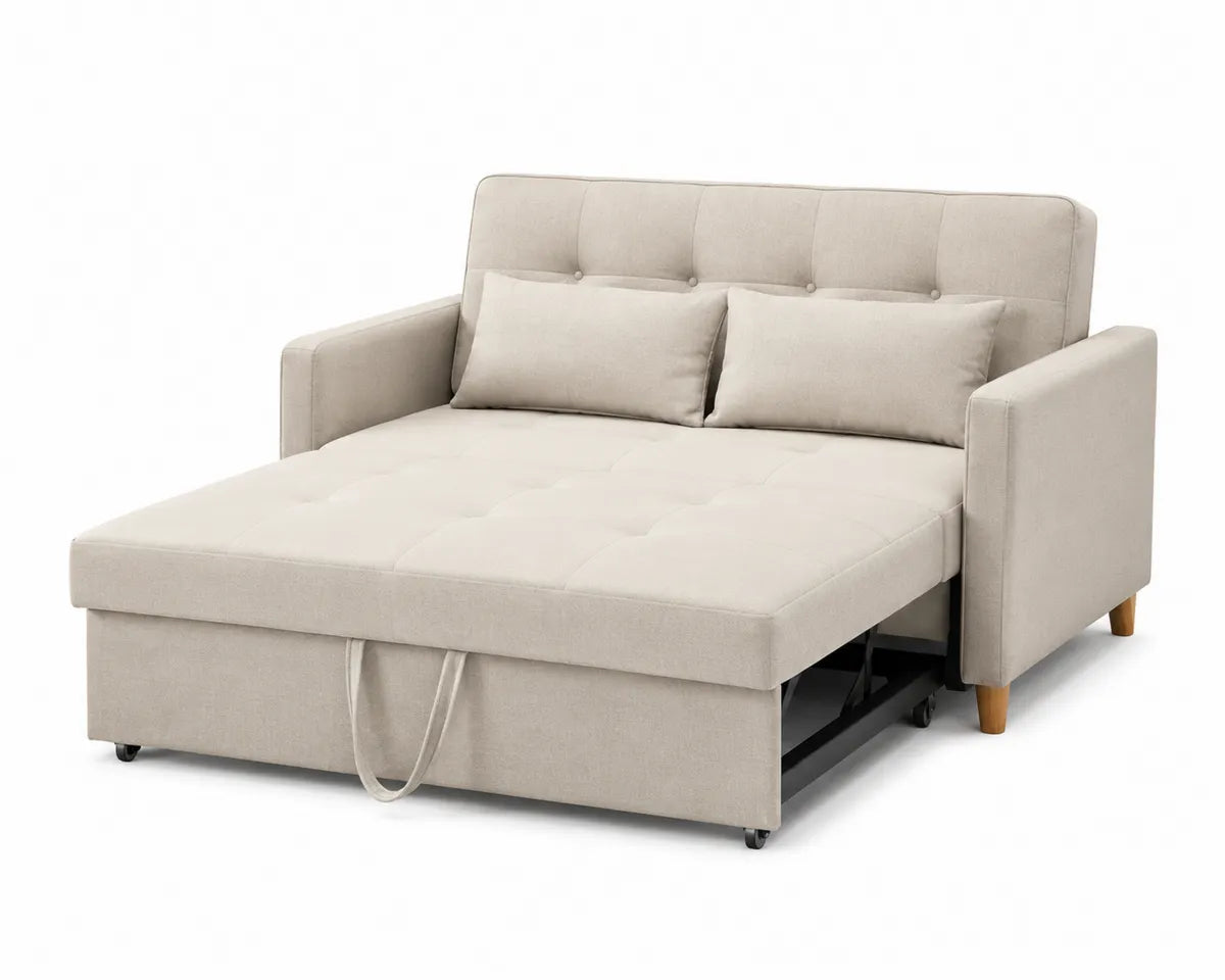 Rozkładana sofa z tkaniny poliestrowej, beżowy, 200x150 cm