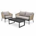 Zestaw mebli ogrodowych z aluminium, 2-osobowa sofa, fotel i stolik, czarny i beżowy