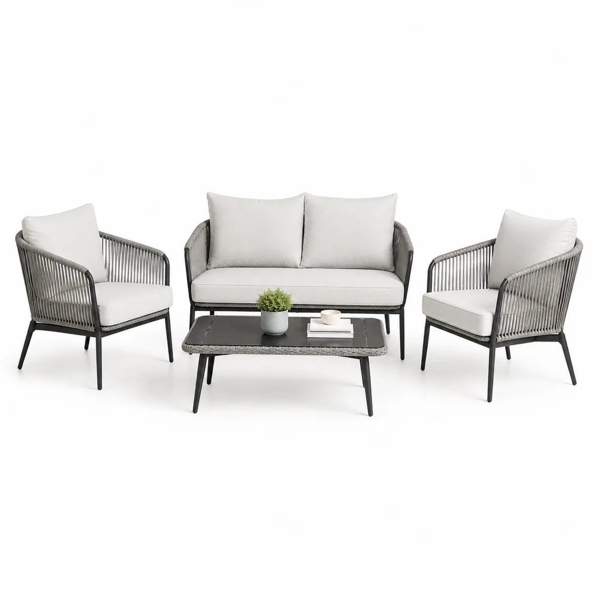 Zestaw mebli ogrodowych z aluminium i poliestru: sofa, 2 fotele, stolik