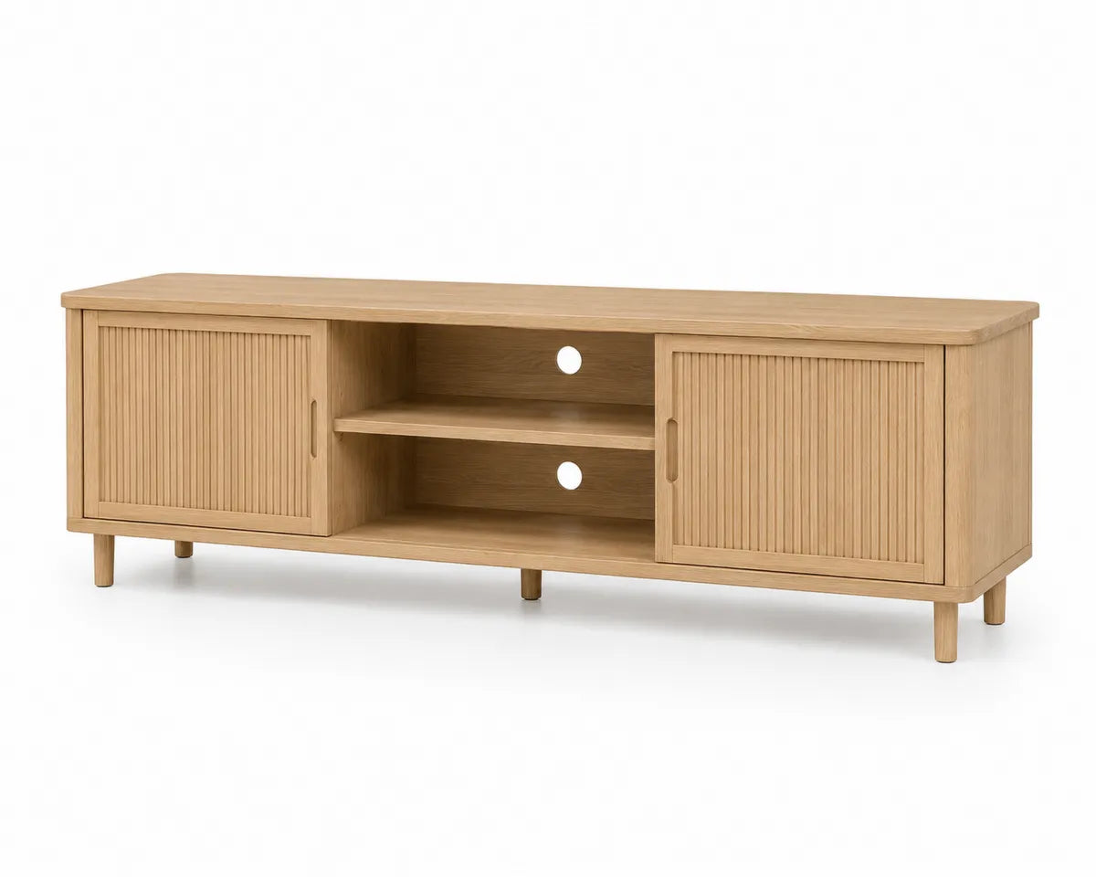 Szafka RTV z drewna dębowego z drzwiami przesuwnymi 150x40x50 cm
