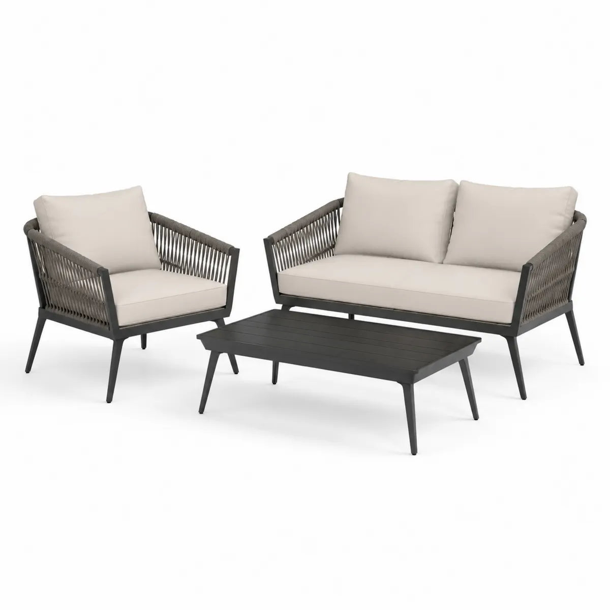 Zestaw mebli ogrodowych aluminium-fotel-sofa-stolik-kremowy