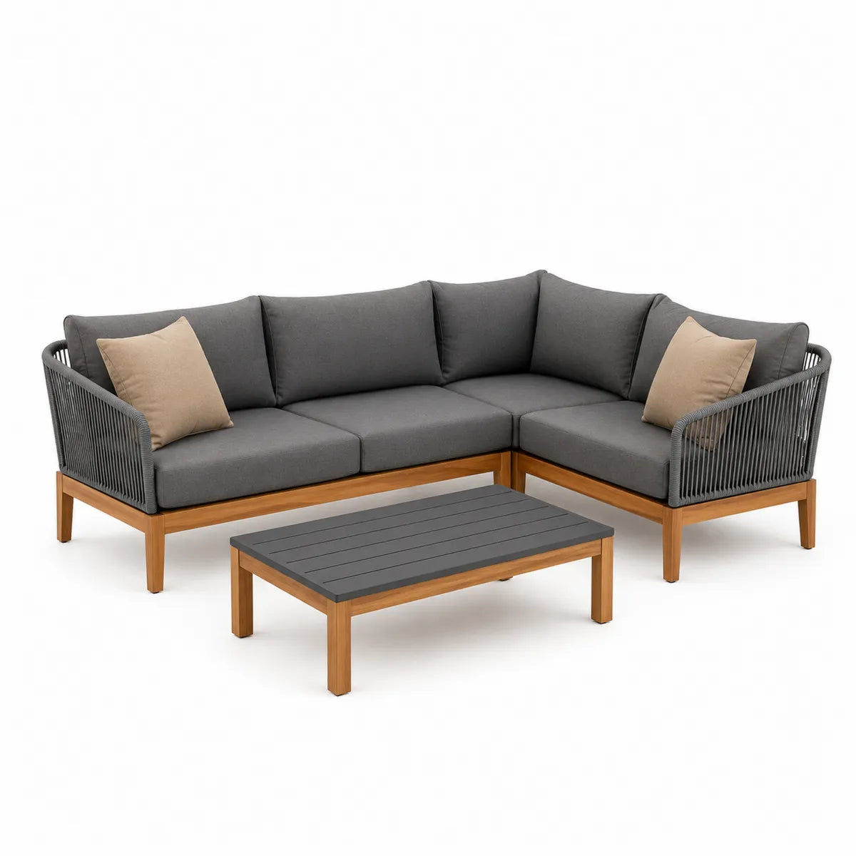 Zestaw narożny ogrodowy L szary teak drewno 300cm