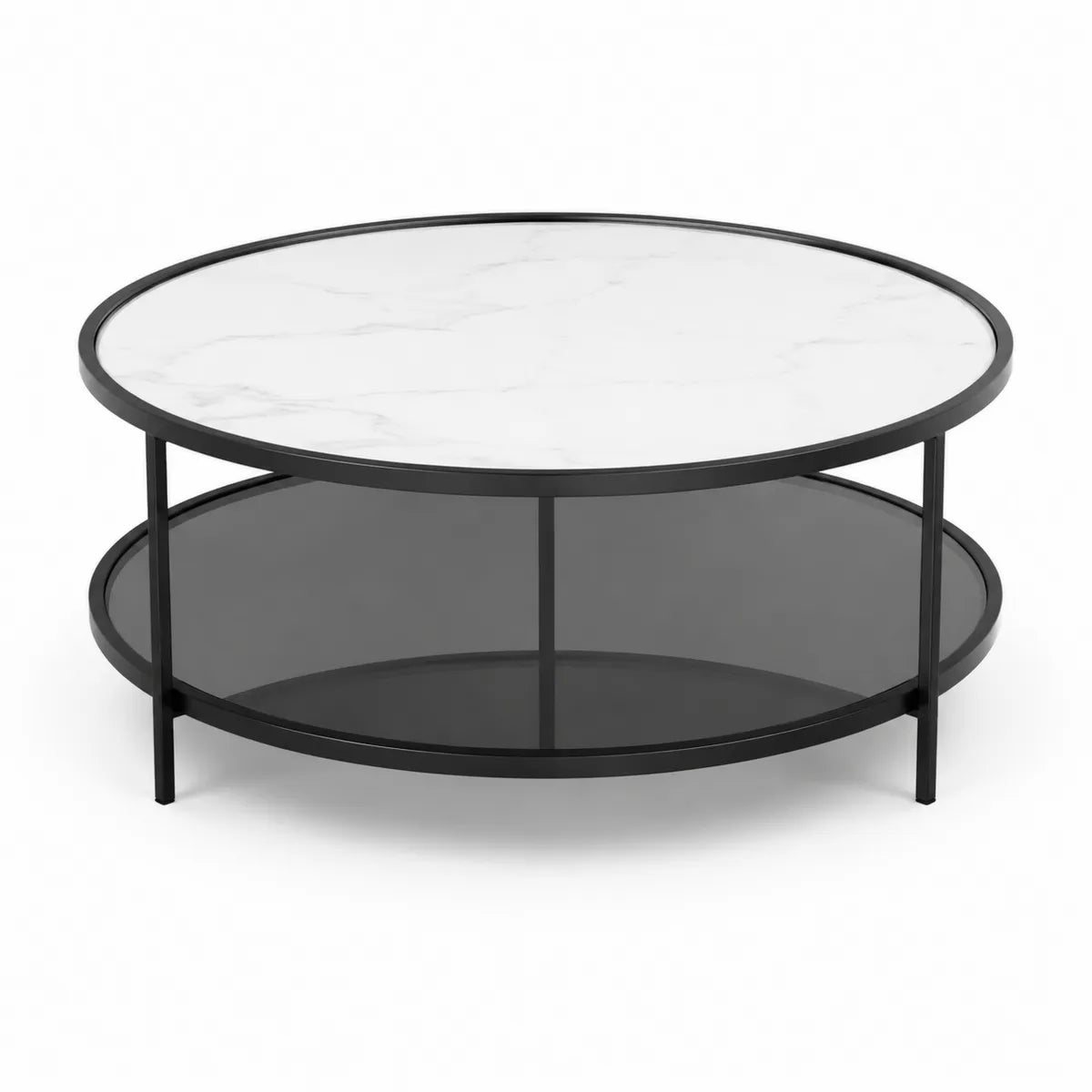 Stolik kawowy z blatem z imitacji marmuru i metalowym stelażem 80 cm