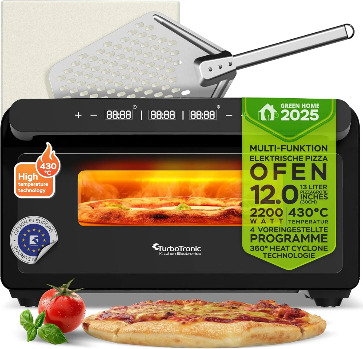 TurboTronic By Z-LINE piec do pizzy, Elektryczny mini piekarnik do pizzy, 12 cali, 2000 W, na zewnątrz, Pizza Nowy Jork z kamienia pizzy, Turbotronic Elektryczny piec pizzy do 430°C dla 31