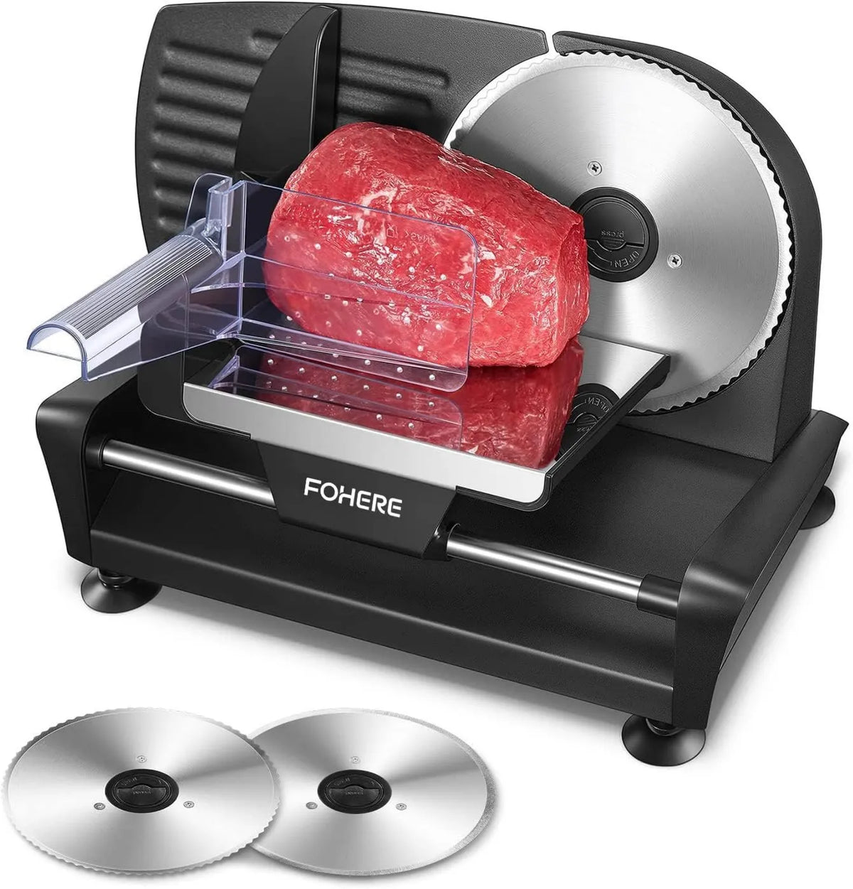 FOHERE krajalnica, Do pieczenia, 200 W Elektryczny Dżem i Saucisson, Przełącznik Rainer do bezpiecznego użycia, 2 Ostrza 19 cm Odkurzalny, 0- 15 grubości Precyzja