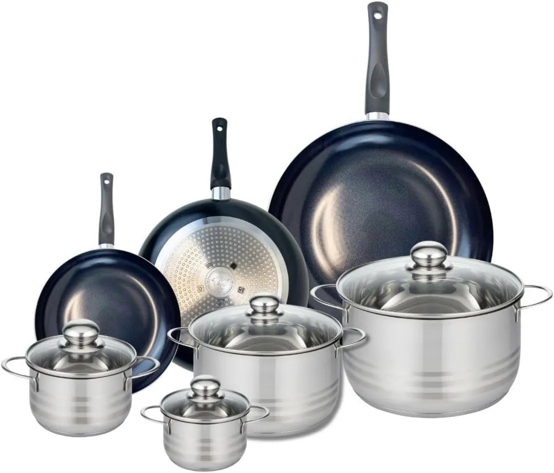Fackelmann, naczynia kuchenne, 32 cm, bateria, bateria kuchenna Elo 3 piece 20 / 24 / 32 cm i 4 faitsouty 12 / 14 / 20 / 24 cm