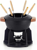 LE CREUSET, Fondue, 2 l, żeliwo, czarne, drewno, Service z Fondue w emaliowanej czcionki z drewnianą rączką