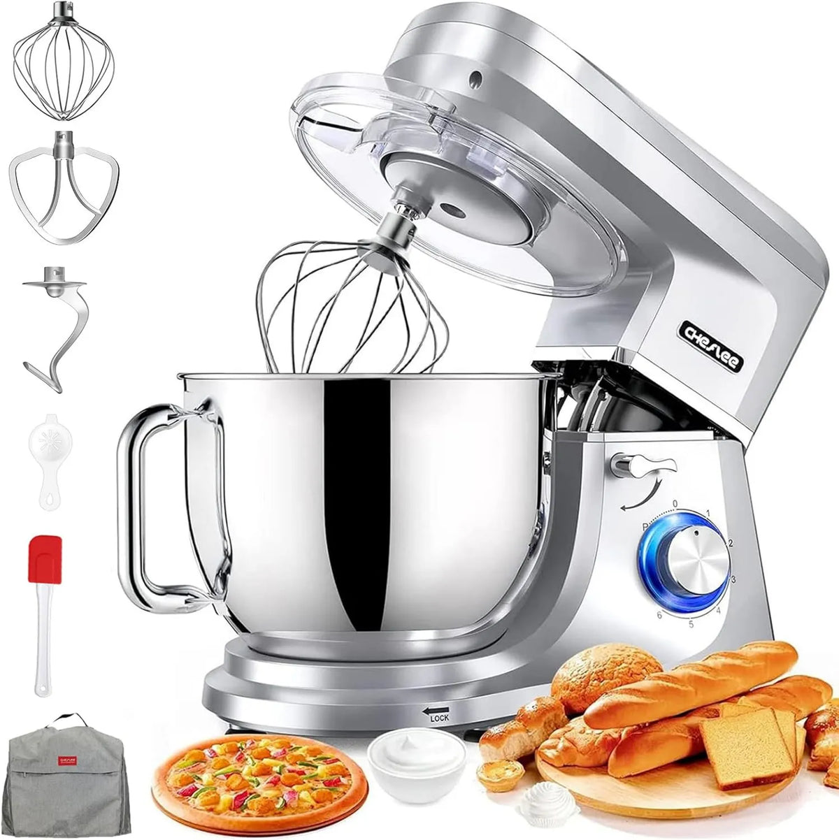 CHeflee mikser planetarny, Robot kuchenny, 8 l, 2000 W, stal nierdzewna