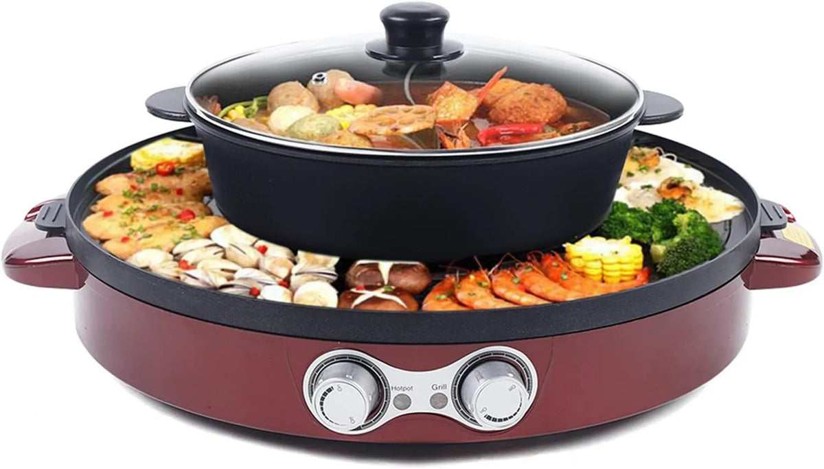Cutycaty grill elektryczny, Grzejnik elektryczny, 2200 W, 220 V, 2 strefy temperaturowe, czerwony