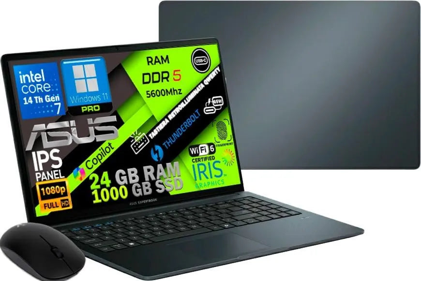 7-150U14 DDR5 laptop, 15,6', Full HD, sterowanie WiFi, pamięć RAM, podświetlana klawiatura, odcisk palca