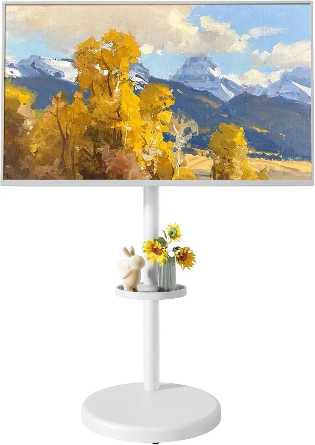 ECOTINY, Szafka TV, 86 cali, 600 x 400 mm, koła jezdne, biały, 50 kg, uchwyt na telewizor z zamontowanymi na kółkach regulacją wysokości dla telewizji 37 do 86 '