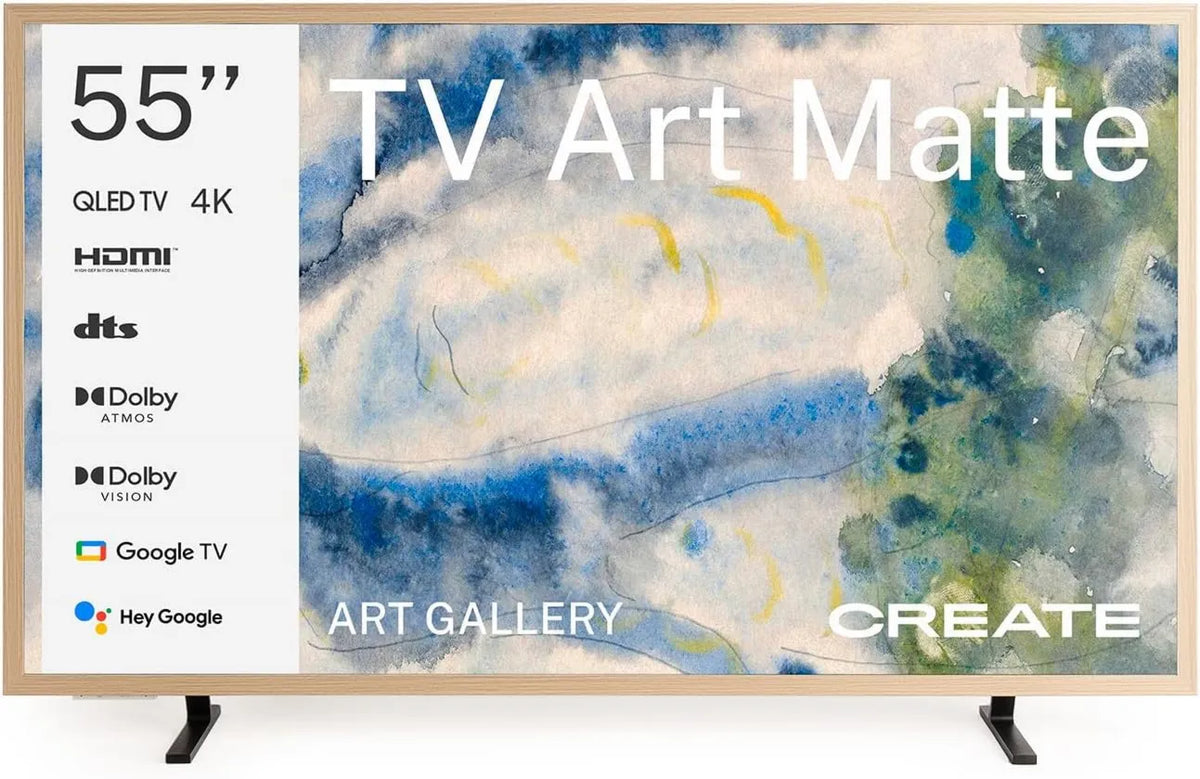 CREATE, Inteligentny telewizor, 55 cali, TV, 4K UHD, QLED, HDMI, niebieski, HDMI TM, / TV Art Matte, Antyrefleksyjny wyświetlacz, Galeria sztuki, Kontrola głosu, Sensor