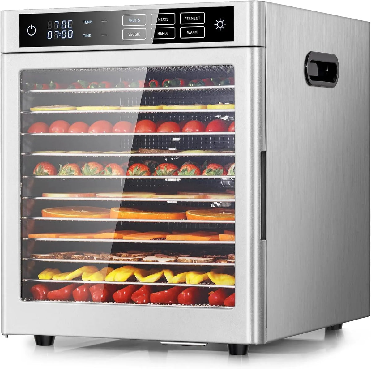 Suszarka do włosów, 800 W, 12 poziomów, 45 dB, stal nierdzewna, timer, Kwasyo Suszarka do włosów, 6 ustawień wstępnych do owoców