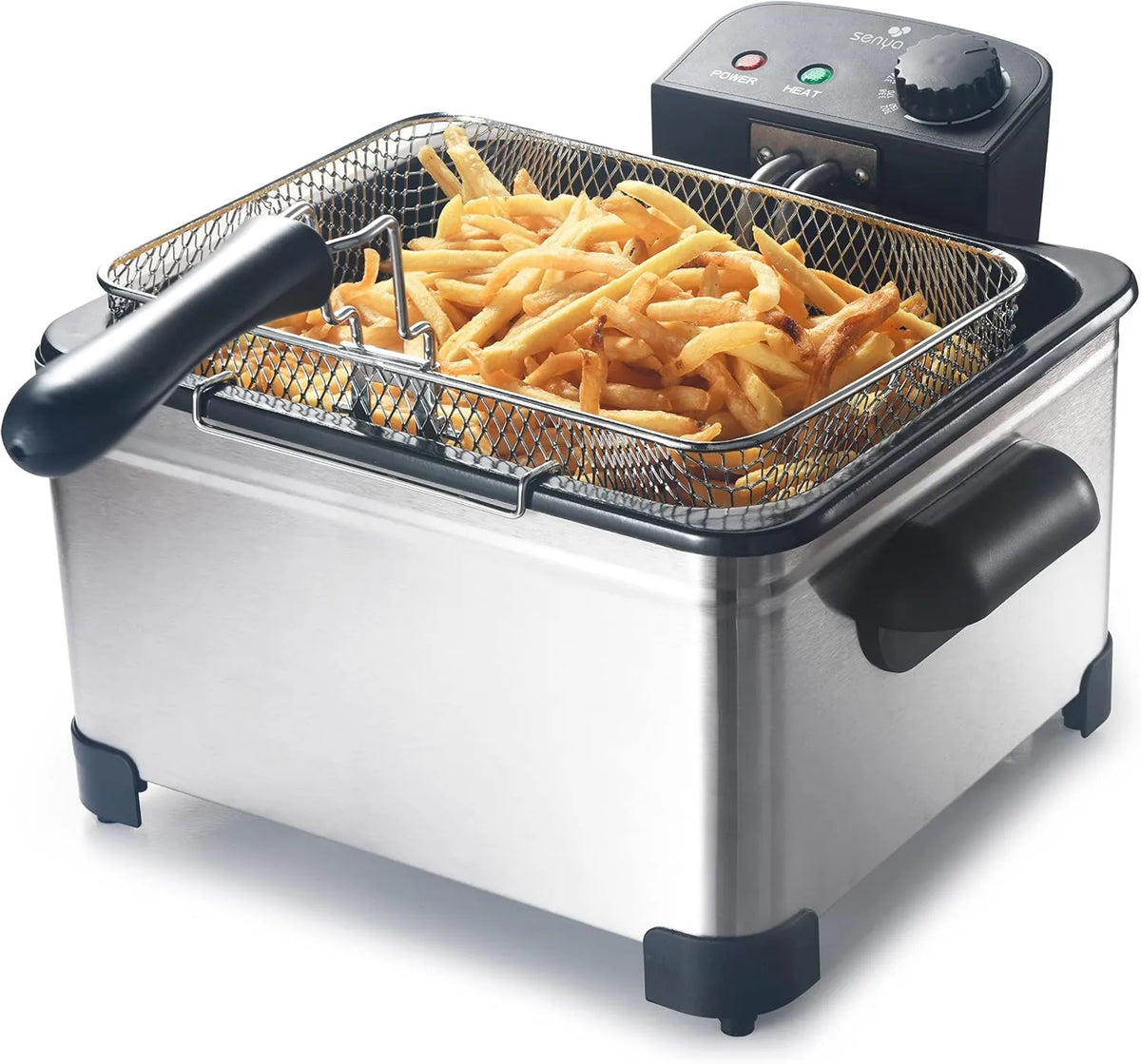 Senya, frytkownica rodzinny, Puchar usuwalny, Fryper elektryczny 5 l z olejem, 3 Kosze, 2000 W, Stal nierdzewna, Duża pojemność, Regulowany termostat 190°C, 4 do 6 osób