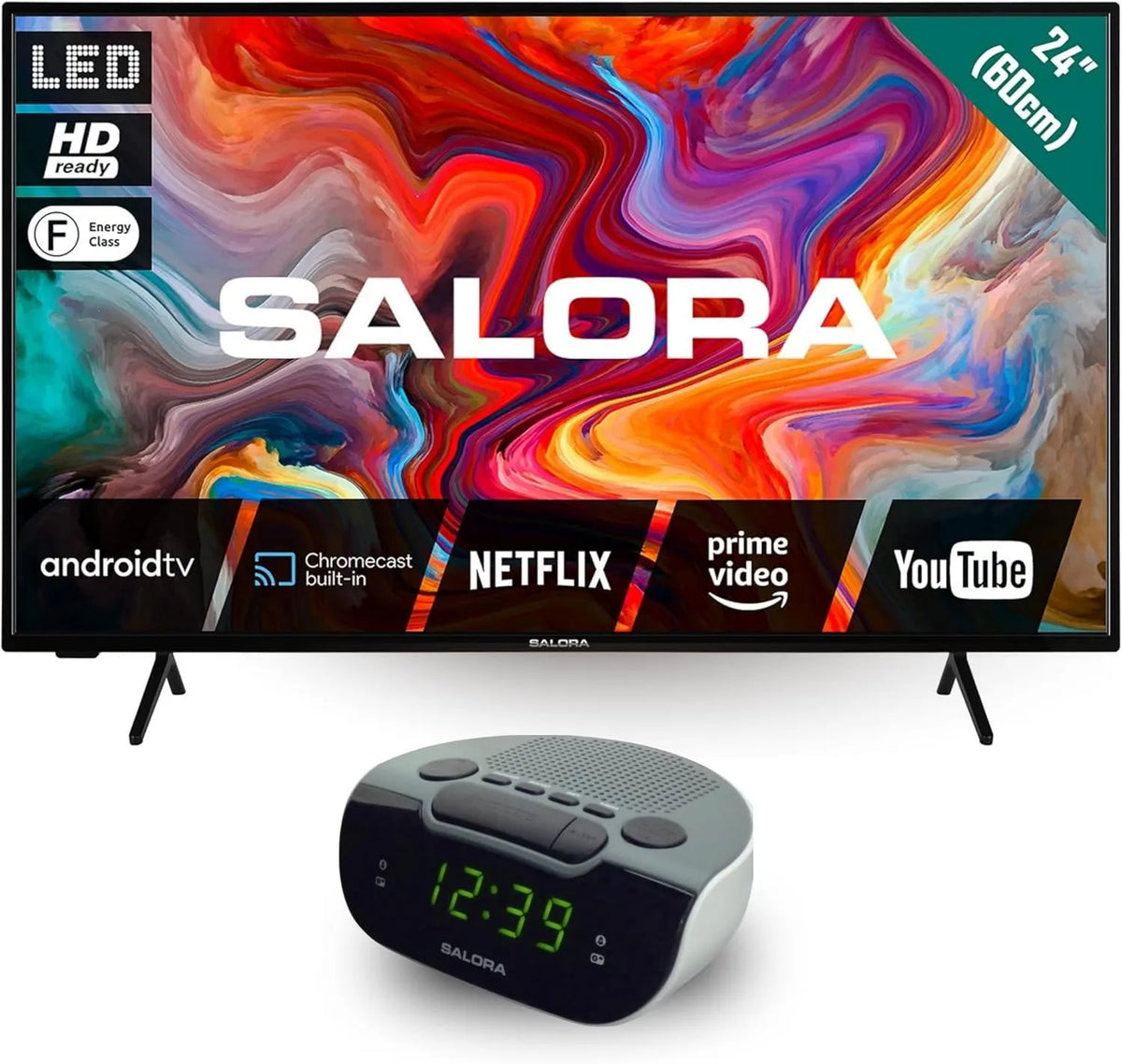 SALORA telewizor, Inteligentny, 24 cali, TV, WiFi, Bluetooth, Android OS, 24 'Streaming TV, Pokój & Kuchnia Pack