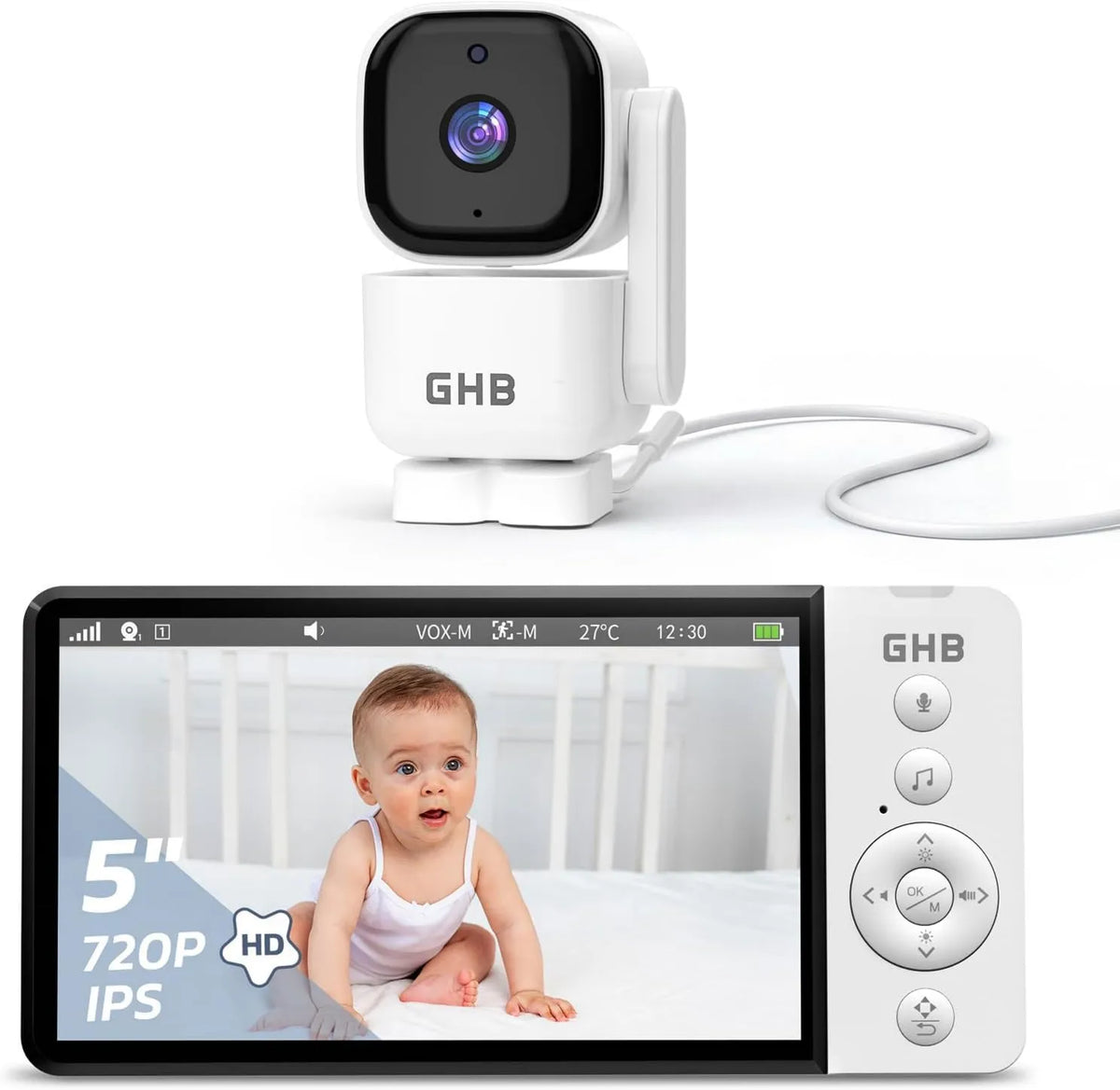 GHB, Babyphone, Sensor, Monitor wideo dla dzieci, WiFi, 2 Strefy temperatury