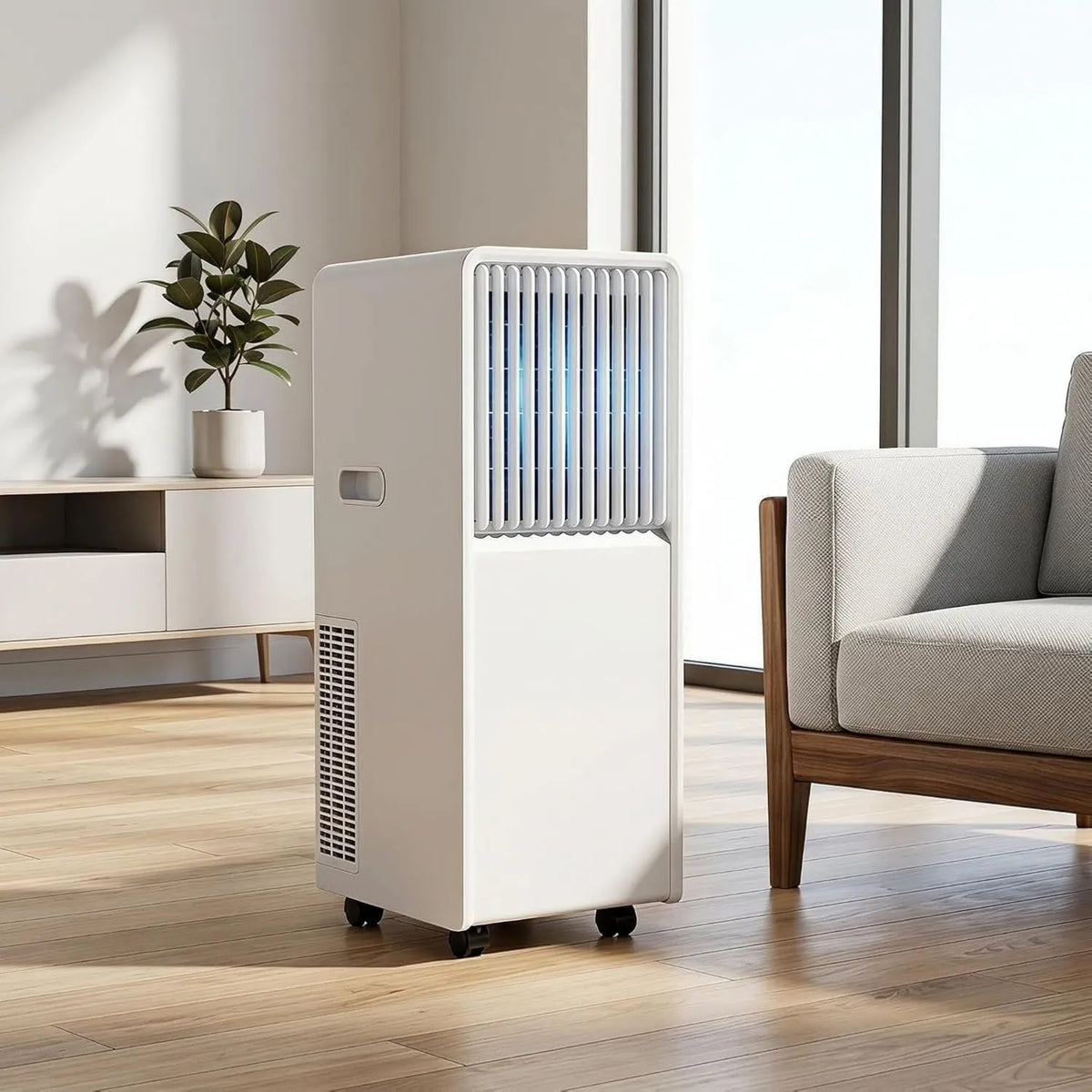 HUANQIN klimatyzator przenośny, Klimatyzator, minutnik, 12.000 BTU, Zestaw okien Wliczone, 12000 BTU z zdalnym sterowaniem i licznik