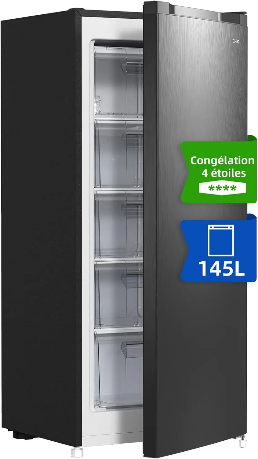 CHiQ zamrażarka, 145 l, 41 dB, klasa energetyczna E, FSD160D4E, termostat, cichy, czarny, szybki chłód, drzwi odwracalne