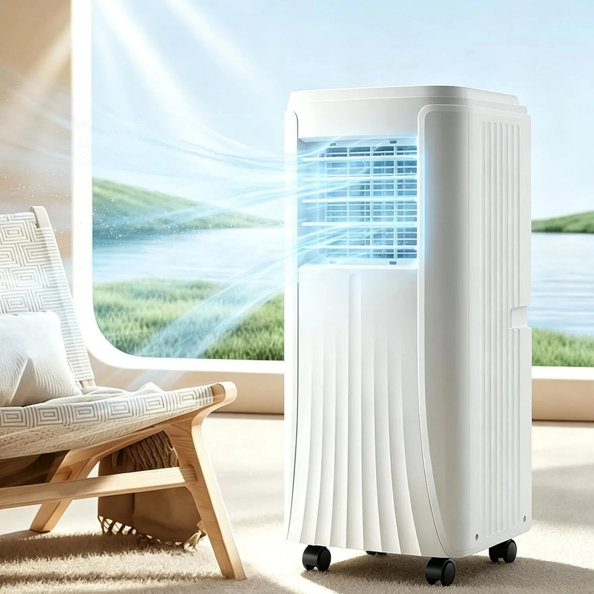ZYLDDS klimatyzator przenośny, Klimatyzator 12, 000BTU, przenośny, minutnik, Wentylator i osuszacz, zegar 24- godzinny, zestaw okien 12, pilot, Funkcje