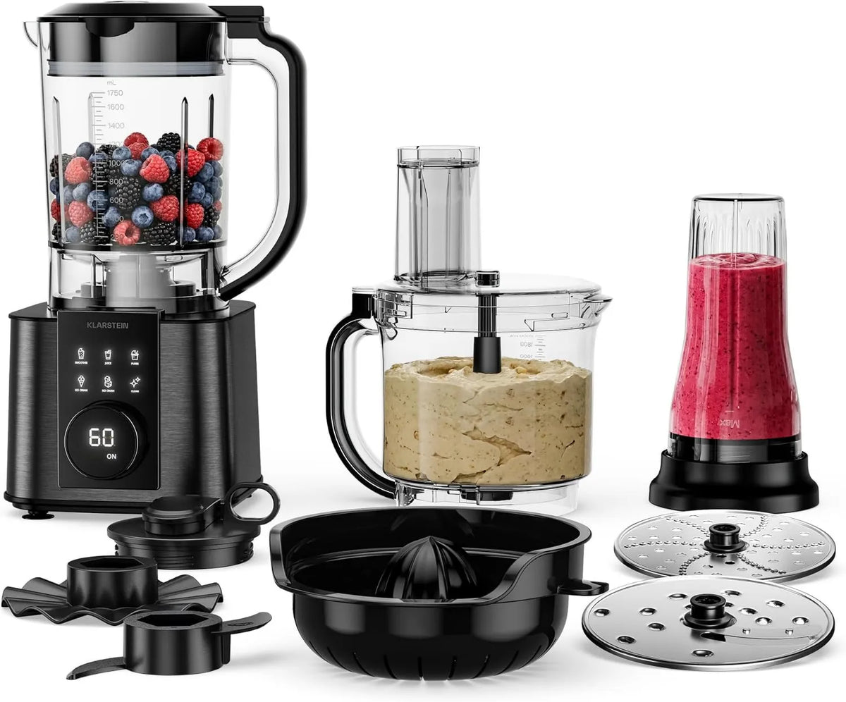 KLARSTEIN blender kielichowy, Robot kuchenny, 2 l, 1200 W, 6 programów, 10 prędkości, 1, 75 l miski, 2 l miski