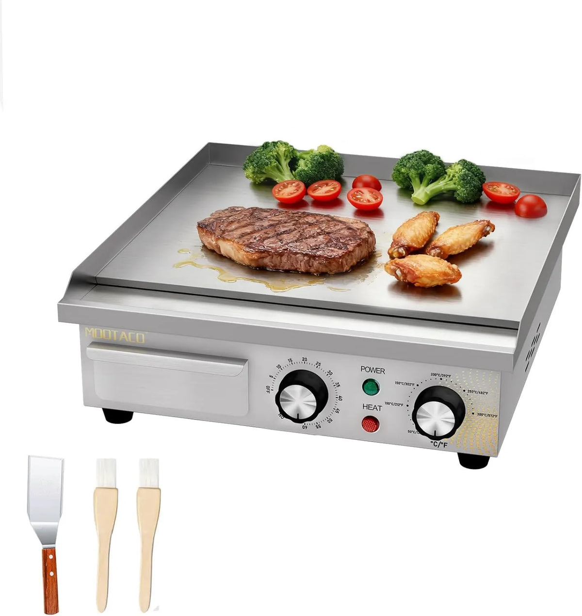 MOOTACO, grill, plancha, 36 cm, minutnik, profesjonalny, stal nierdzewna
