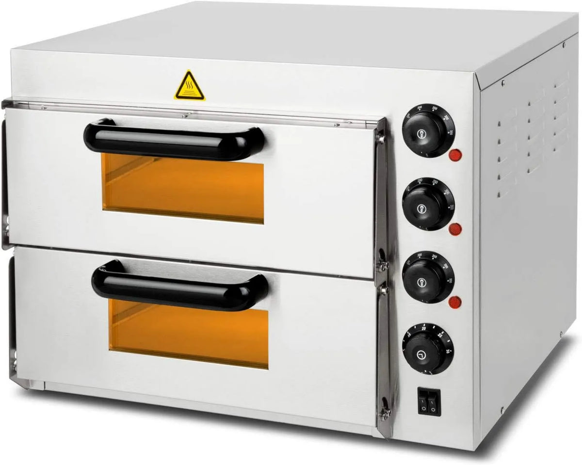 Piec do pizzy, 3000 W, 230 V, timer, VERTES Piec do pizzy Gastro z podwójną komorą, kamieniem ogniotrwałym, mocą 3000 W, funkcją timera i oświetleniem