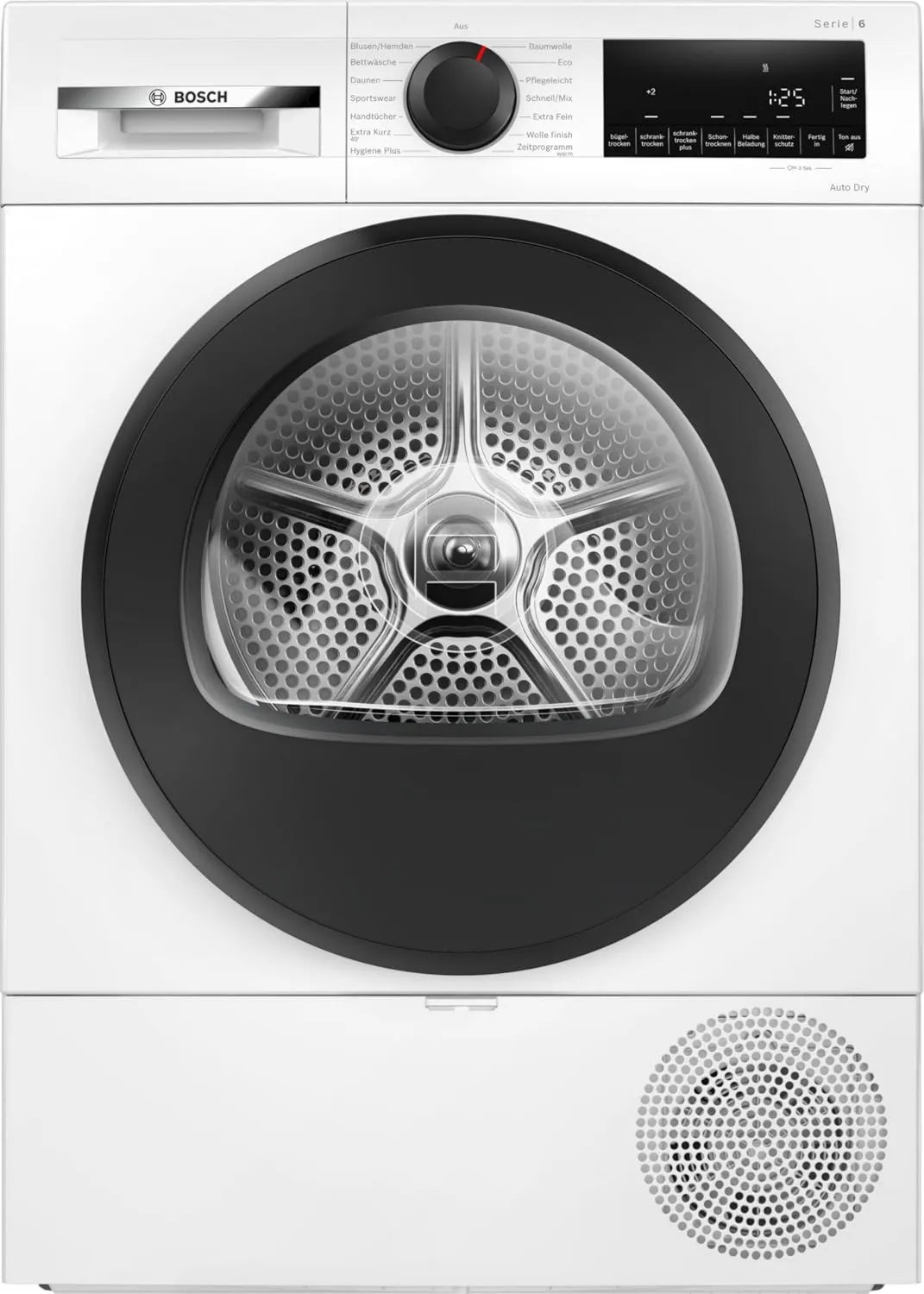 Bosch suszarka z pompą ciepła, Series 6 Pompa odwodniająca do suszenia 9 kg Program suszenia Extra krótka opcja Filtr o ładowności pół-automatycznie suchy Prosty filtr do czyszczenia