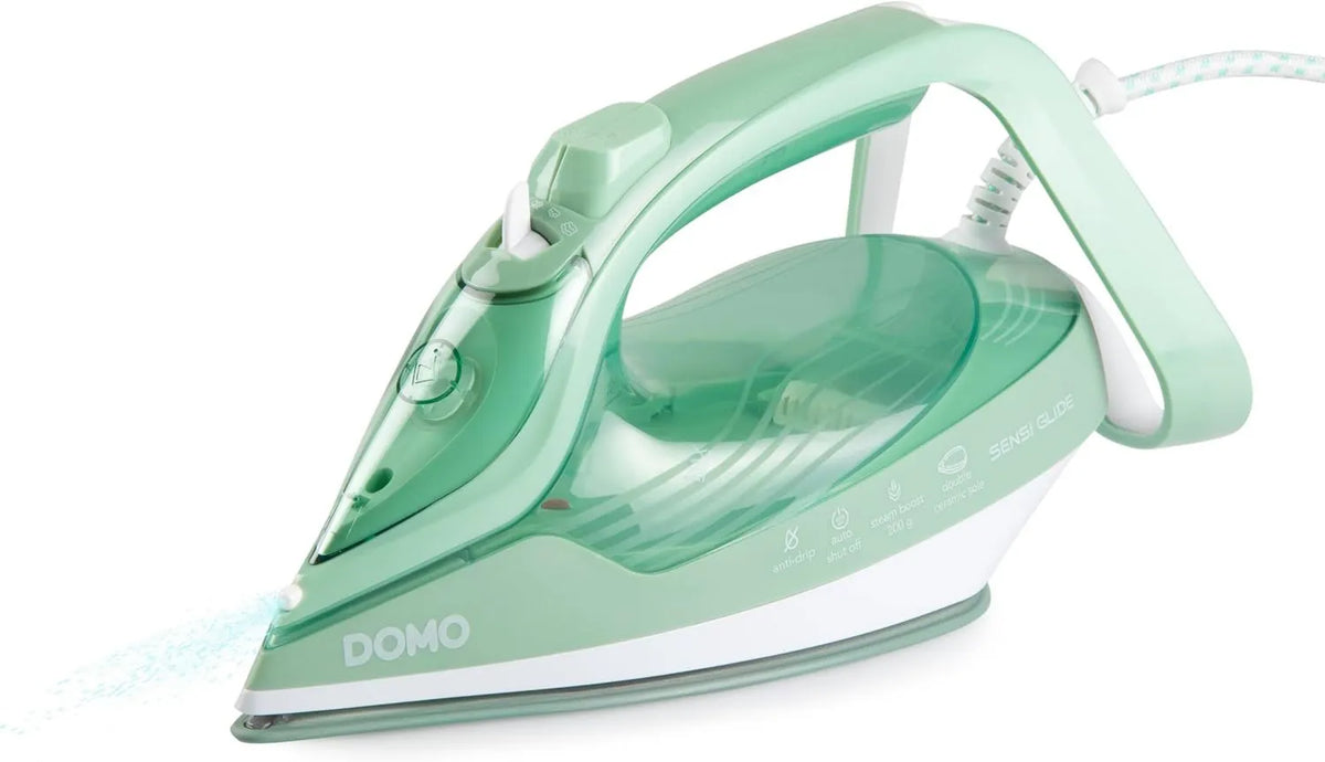 DOMO, DO7059S 50 g / min Niebieski / zielony, Podwójna podeszwa ceramiczna, DO7059S SensiGlide Żelazo do para, Przepływ pary 50 g / min, 400 ml, Suszenie 50 g/min