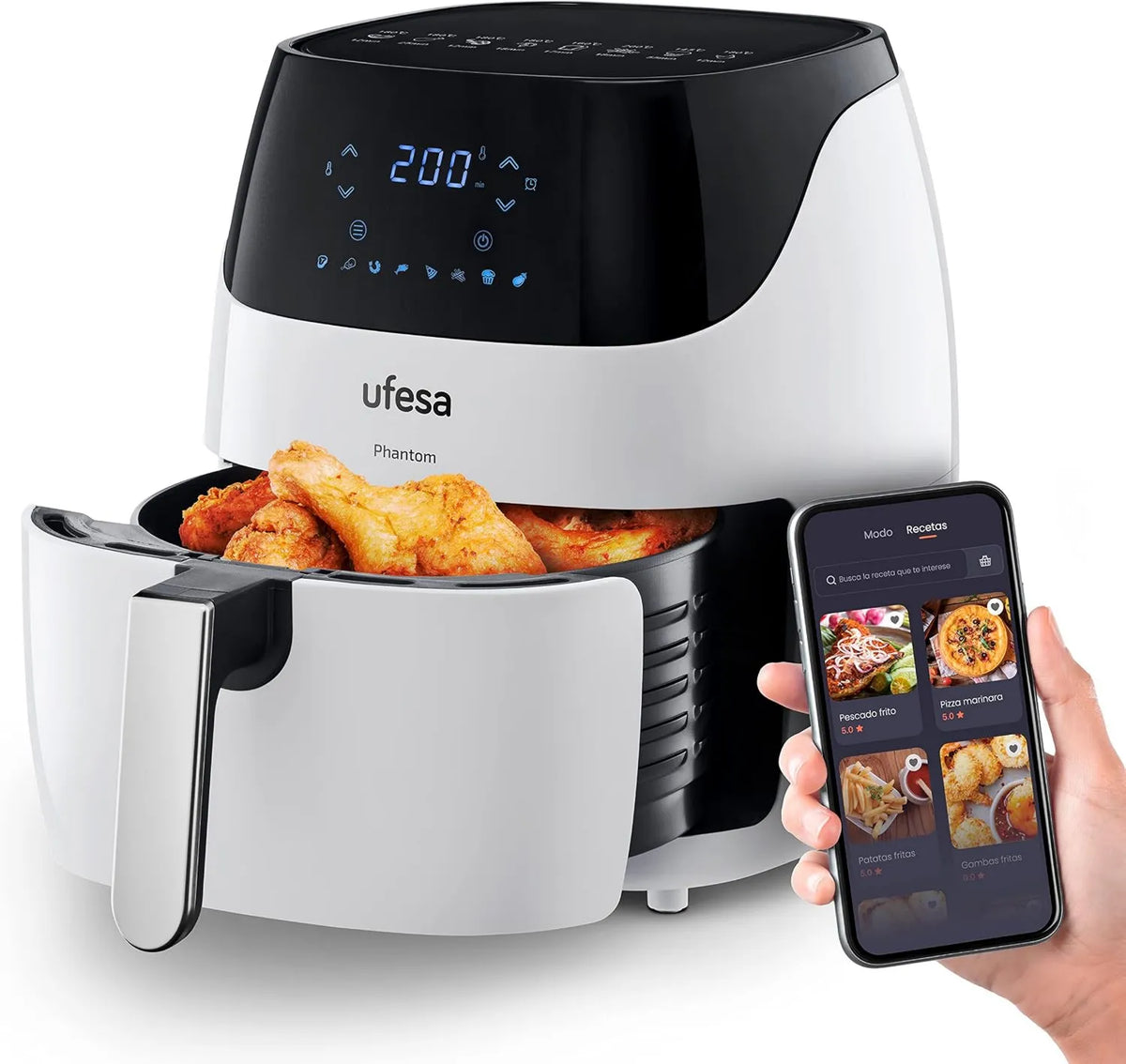 AF5100 frytkownica beztłuszczowa, 1500 W, 8 programów, timer, sterowanie dotykowe, sterowanie WiFi, regulacja ustawień, ekran dotykowy