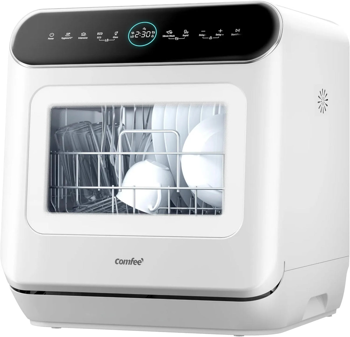Zmywarka, 58 min, 465 mm, 270 mm, sterowanie dotykowe, COMFEE' Mfd42S110W-It zmywarka wolnostojąca z 3 kocami, dotykiem sterowania