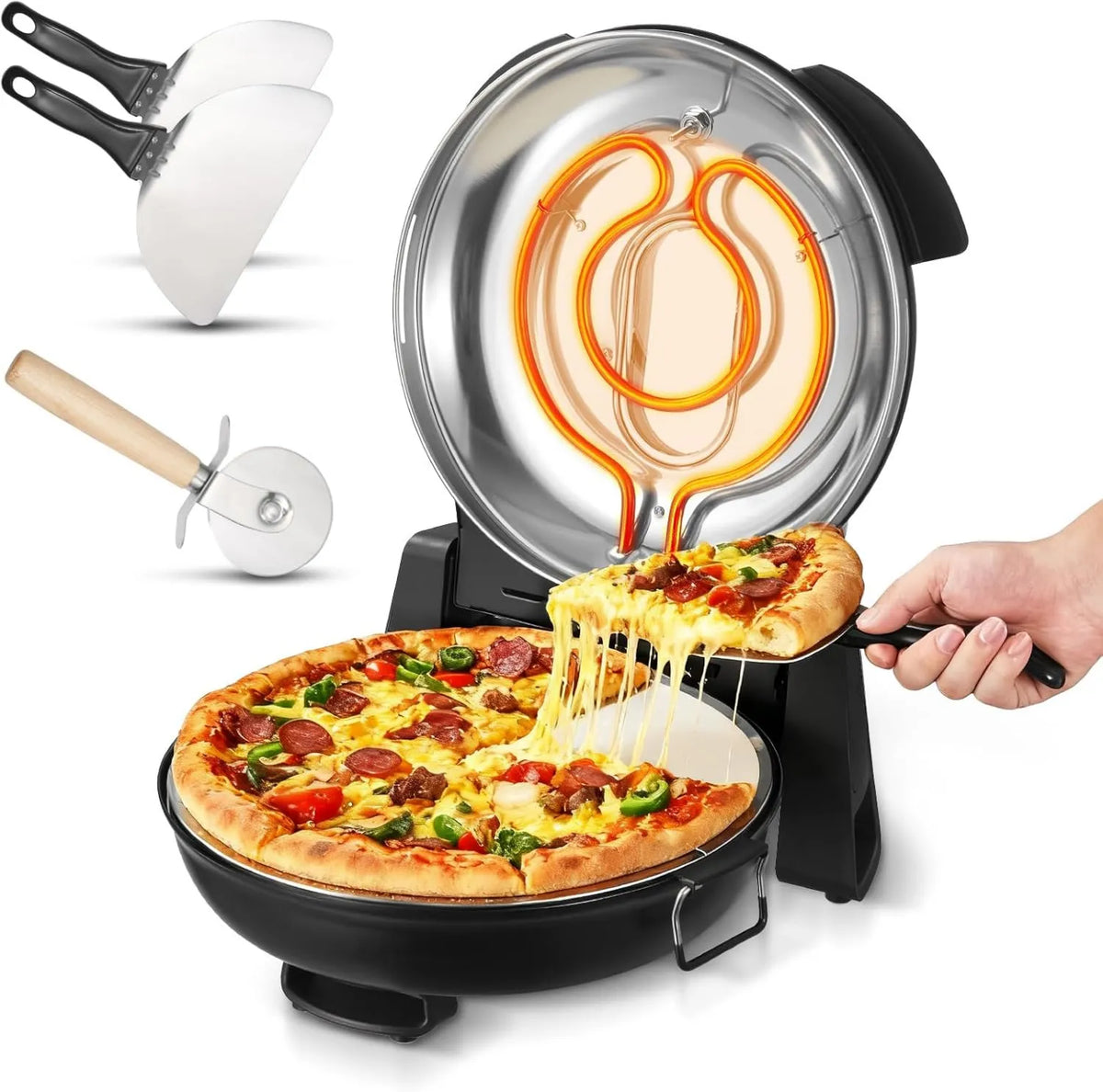 VEVOR piec do pizzy, Elektryczny mini piekarnik do pizzy, 1200 W, 2 strefy temperatury, czarny, podgrzewacz do 420°C, Cordierite kamienia, 5 Tryby sterowania