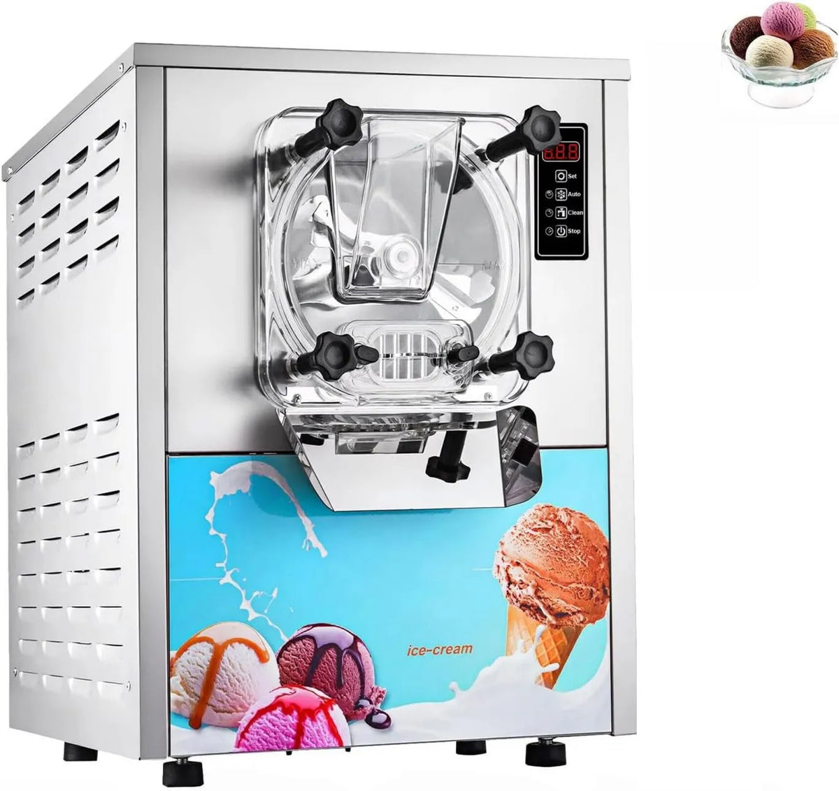 Kostkarka do lodu, 1400 W, Komercyjna maszyna do lodów 16-20 l/h 1400 W, twarda maszyna do lodów włoskich, automat do czyszczenia