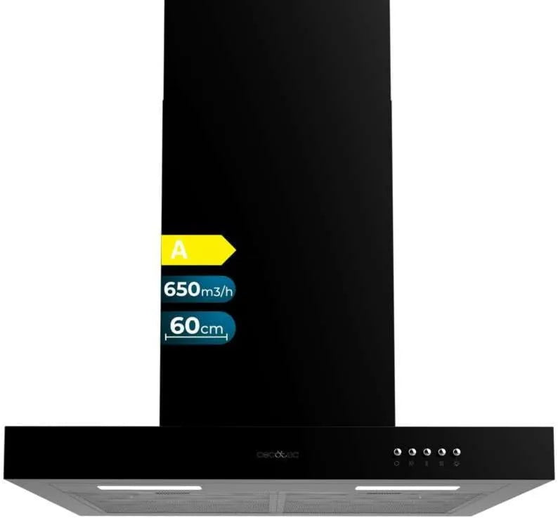 Cecotec okap kuchenny, Bolero TM Flux 650m3, h, 60 cm, 165 W, 650 m3 / h, 3 poziomów, czarny, Mechaniczny Sterowanie, Oświetlenie i filtrowanie m3/h