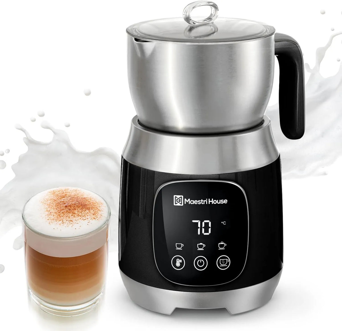 Maestri House spieniacz do mleka, Mech mleczny, Emulgator mleka, dotyk, 2 strefy temperatur, Płyn mleczny do Latte Cappuccino, Inteligentna kontrola dotyku