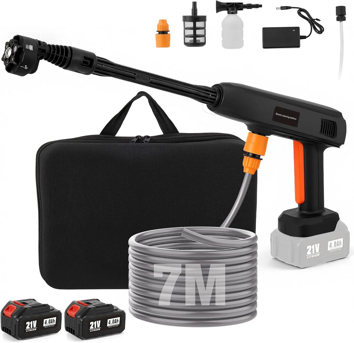 HIUYRFS, Wysokie ciśnienie, przenośne, 69 Bary, 2 Bateria 4000 mAh, regulowana dysza 6 w 1