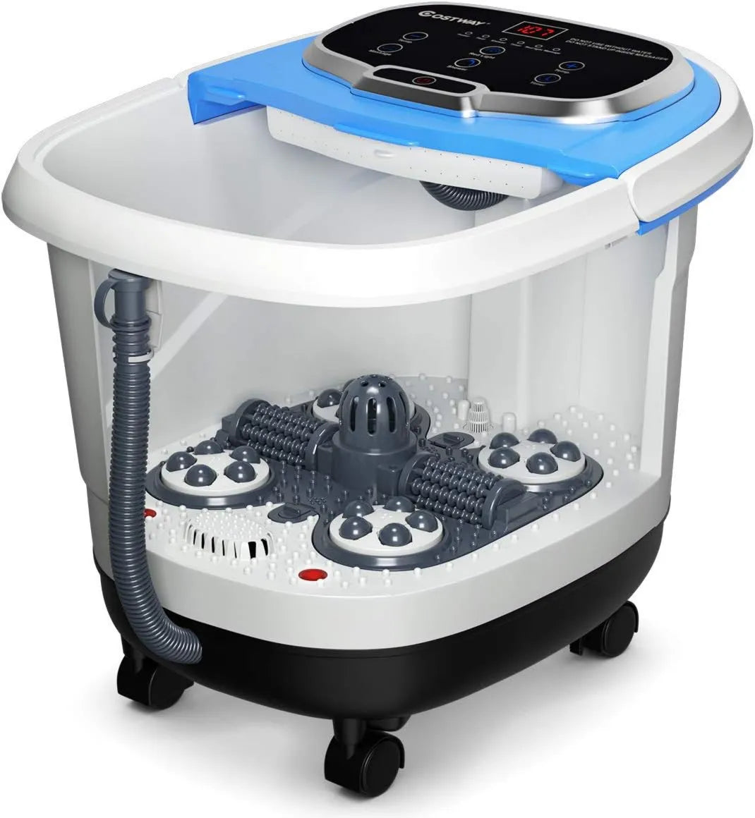 COSTWAY, Funkcja prysznic i czerwone światło, 15 l łaźnia stóp wyposażone w ekran LED, niebieski, 6 Masaż Roller Spa Roller Automatyczne ogrzewanie