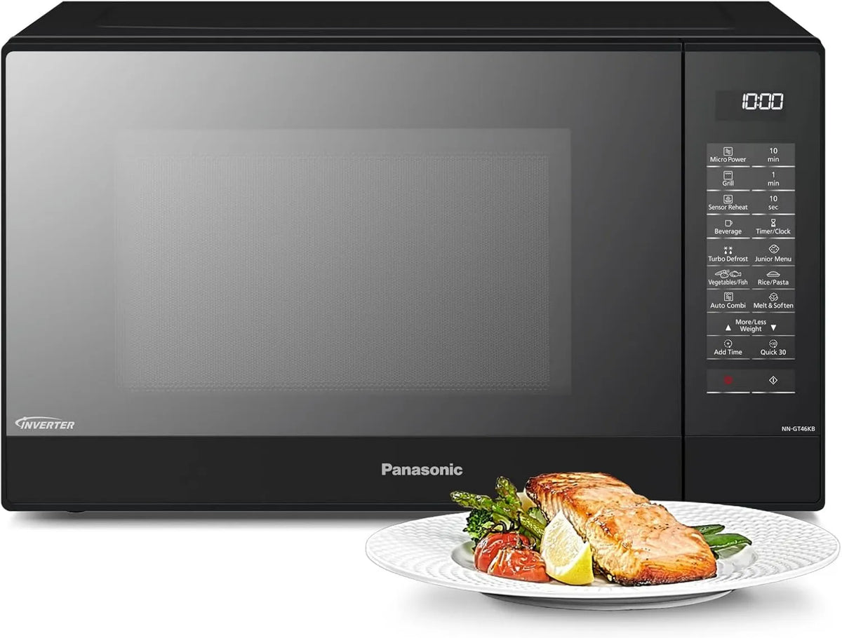 Panasonic, NN- GT46KBSUG Kuchenka mikrofalowa, 31 l, 1000 / 1100 W, 24 programów, grill, LCD ekran, stal nierdzewna, czarny, Grill 1100 W NN-GT46KBSUG