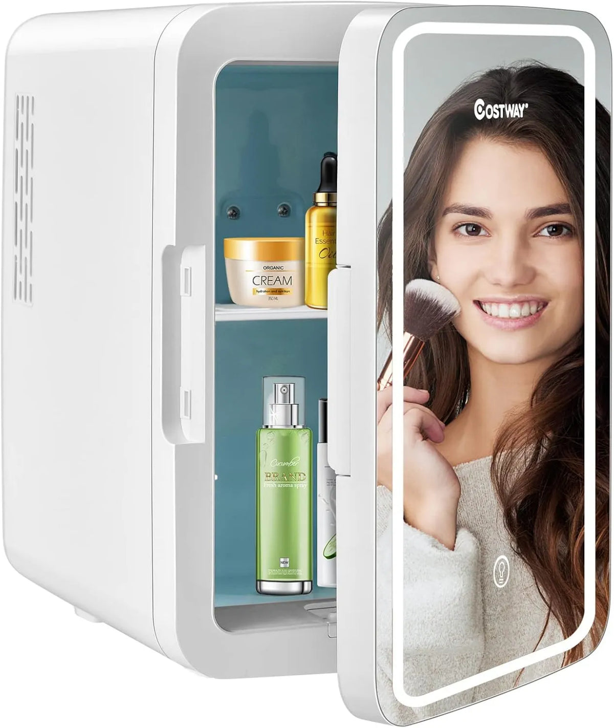 GOPLUS minilodówka, Lodówka, 10 l, cichy, wyjmowany, Lodówka kosmetyczna z diodowym lusterkiem do make- up, Moda zimna, Gorąco, Samochód
