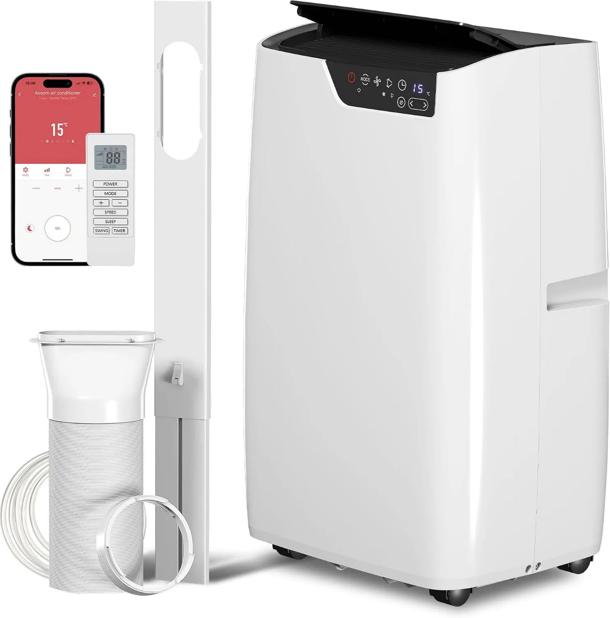 Klimatyzator, 12000 BTU, 3,5 kW, timer, sterowanie WiFi, zdalne sterowanie, HOMCOM Przenośny klimatyzator z wężem wylotowym 12000 BTU 3,5 kW