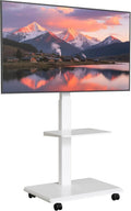 ECOTINY, Szafka TV, 75 cali, 600 x 400 mm, koła jezdne, białe, ustawienie poziomu ± 3 °, uchwyt stalowy TV dla telewizji od 37 do