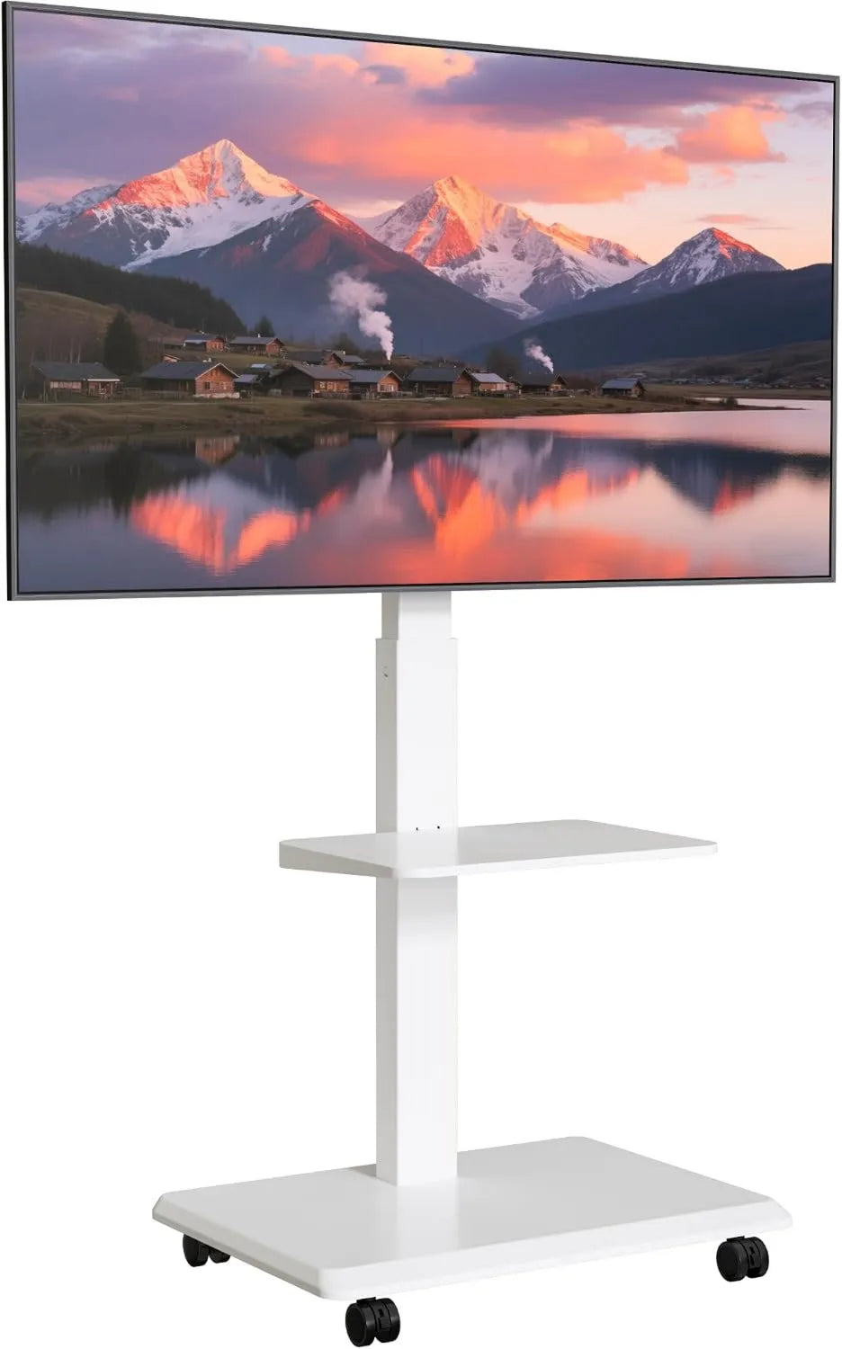 ECOTINY, Szafka TV, 75 cali, 600 x 400 mm, koła jezdne, białe, ustawienie poziomu ± 3 °, uchwyt stalowy TV dla telewizji od 37 do