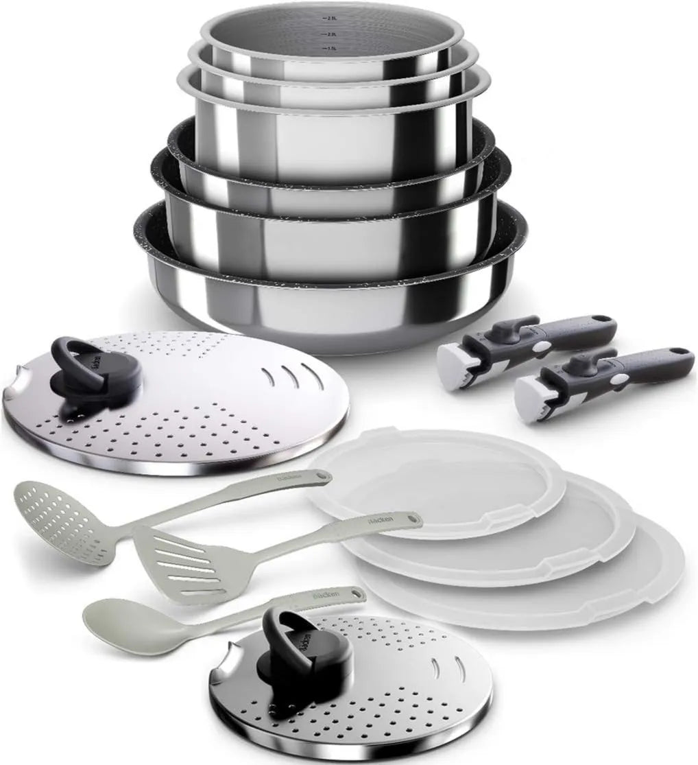 Backen, Zmywarka, powłoka nienakładana, wyjmowana, 16-częściowa bateria kuchenna, 399916, 2 wyjmowalne uchwyty