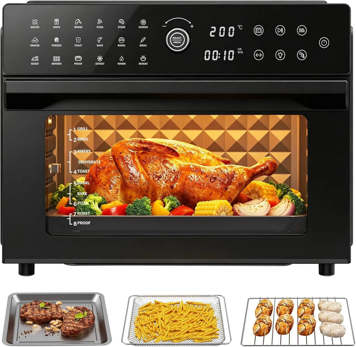 GUIVACI frytkownica beztłuszczowa, 30 l, 1800 W, 18 programów, dotyk, zegar, Frieer frytkownica XXL 30 l, 7 Akcesoria i Książka dochodów Zawarte, 2 Mody