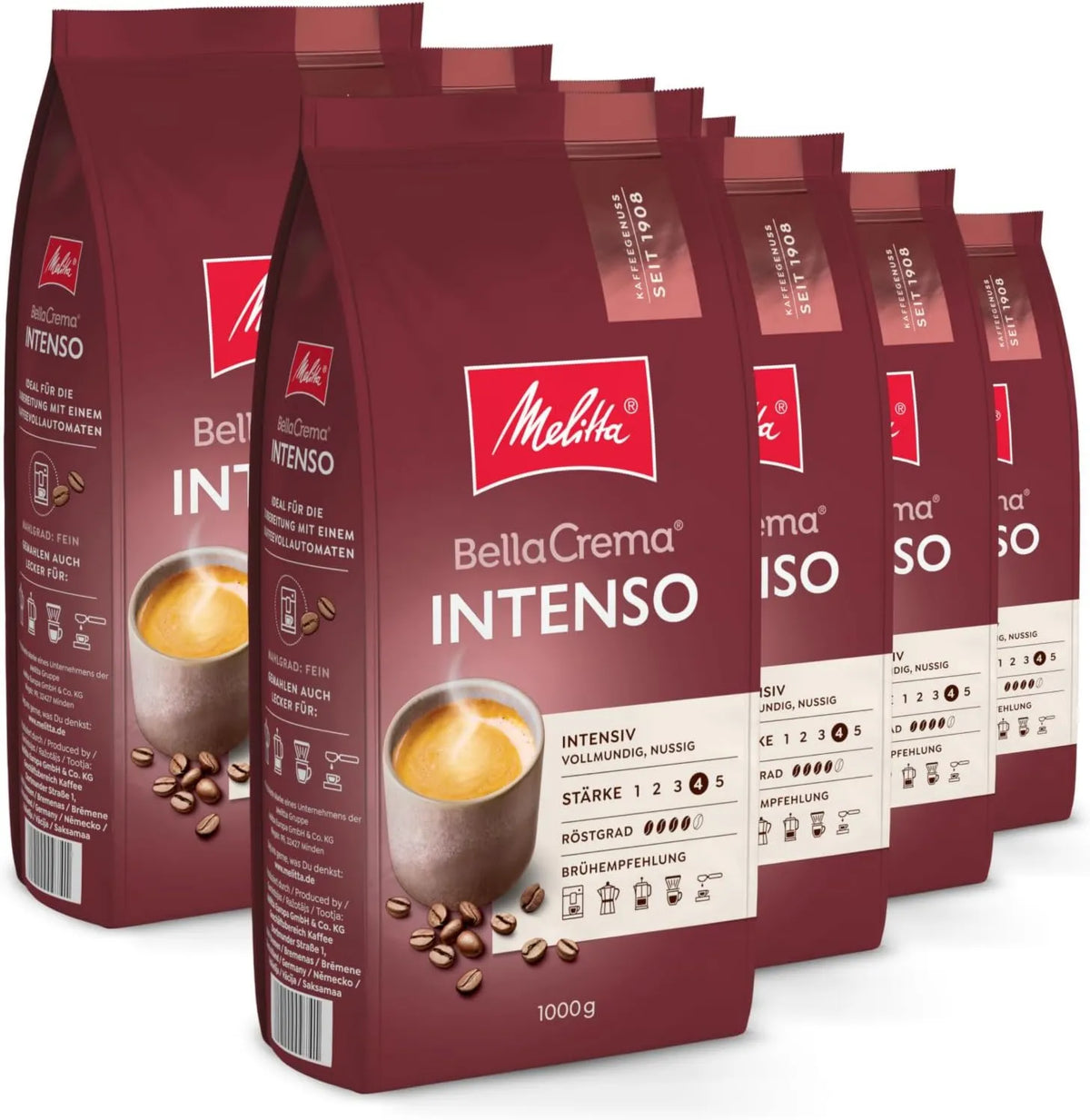 Melitta, Automatyczna ekspres do kawy, Zestaw 8 opakowań całych ziaren kawy, Intensywność 4